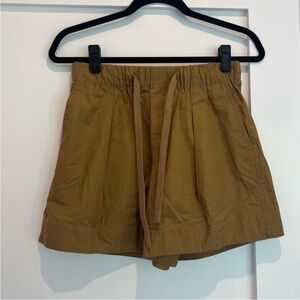 Olive Green Vince High Waist Pleated Tie Front Cotton Shorts [Extra Small / XS]